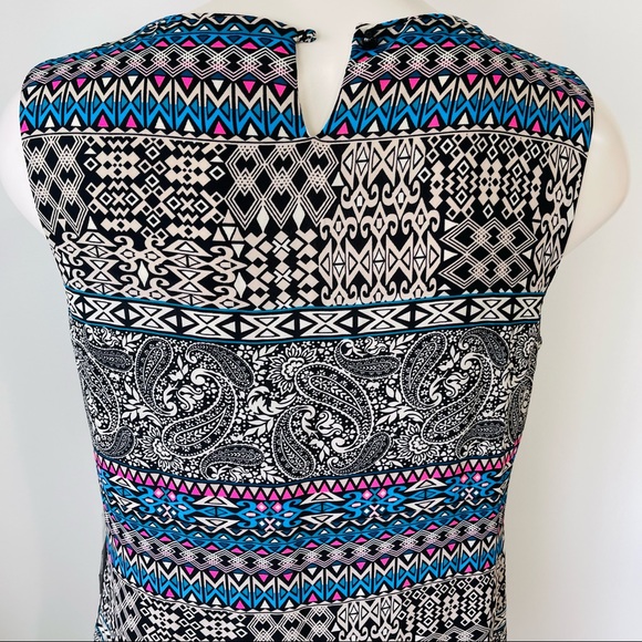 AS U WISH midi DRESS with bright blue bohemian Shift DRESS lined sleeveless M - Picture 6 of 13